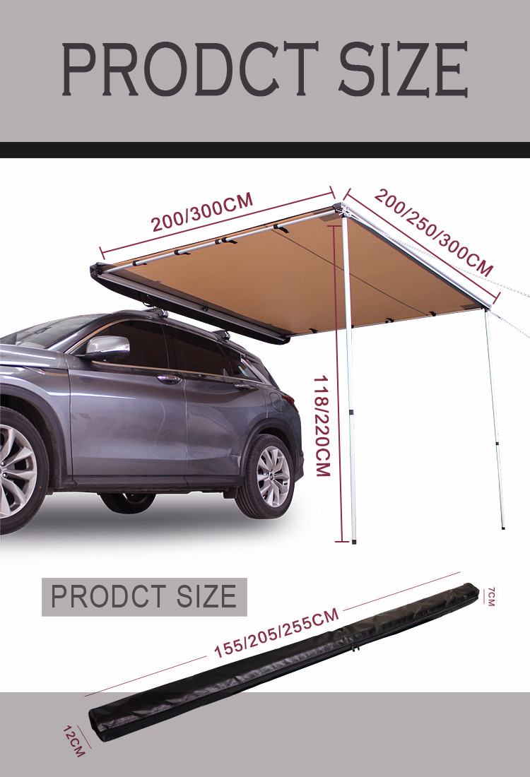 Manufacturer Wholesale 180 Degree Car Side Awning Tent 4x4 Sunshade Wing Car Rooftop Camping Tent for Universal Car