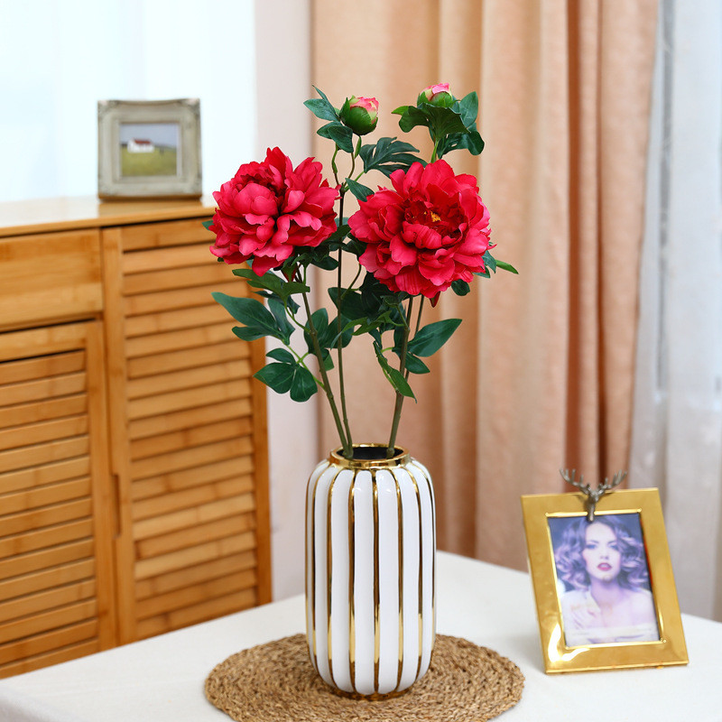 Simulated Peony Flower Wedding Chinese Red housewarming Decoration Living Room Plastic Ornament Peony Flower Simulated Flower