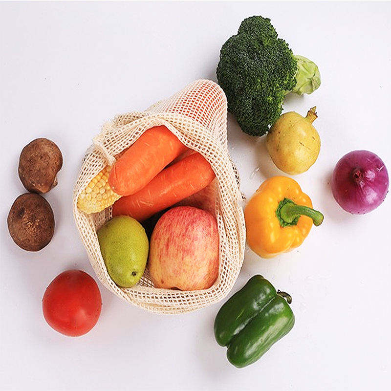 Custom Fruit and Vegetable Bag, Eco Friendly Reusable Grocery Tote Bags Organic Mesh Net Drawstring bags
