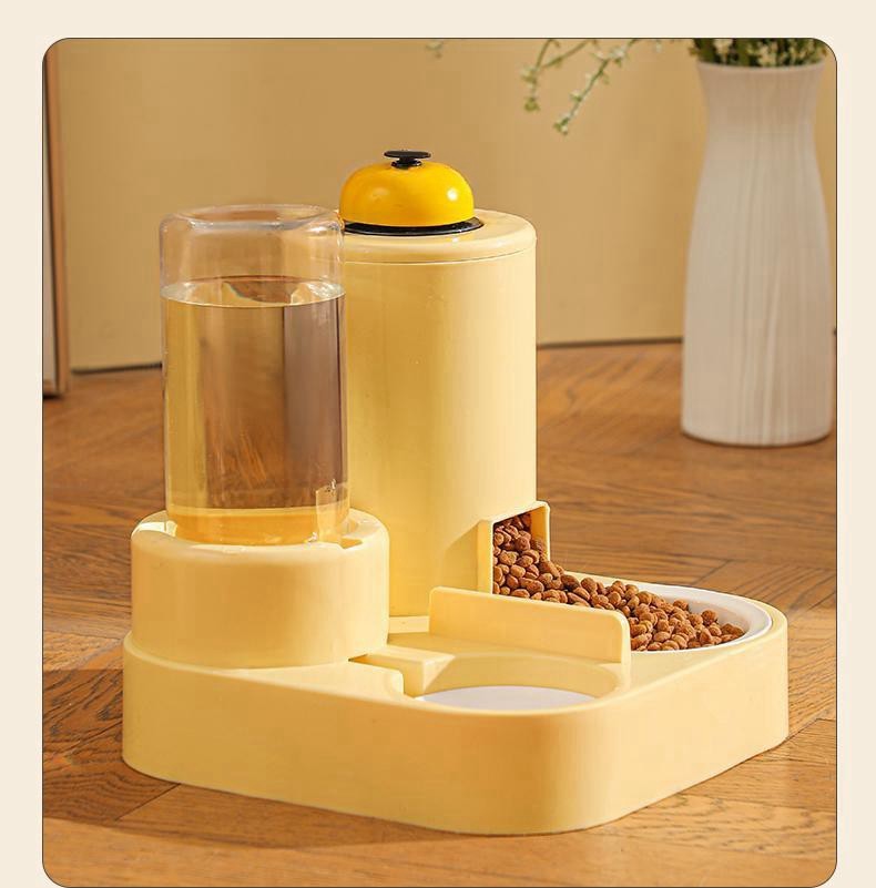Automatic Cat Feeding Water Feeder Three-in-One Water Dispenser Ceramic Bowl for Cats and Dogs with Bell