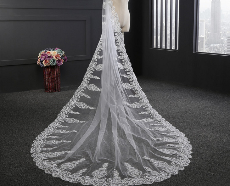 Embroidery Cord lace with Rhinstone Ivory/White Bridal Veil Wedding Accessories