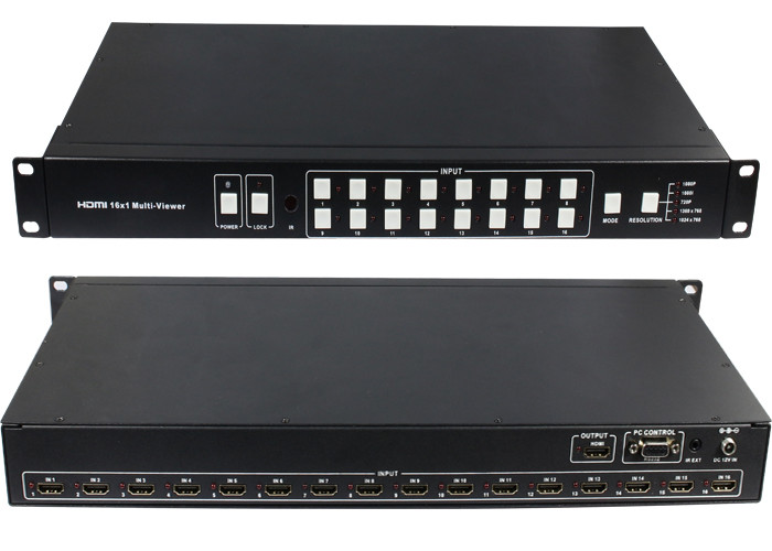 Quad RS232 16x1 HDMI MultiViewer Seamless Switcher ESD Protection