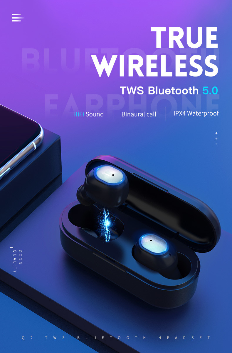 Factory OEM Q2 Q1 sports bass BT earphone True Earbuds tws earphones