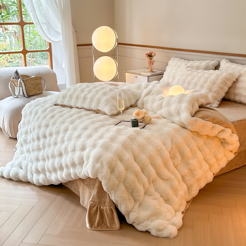 Bedding Sheet Set Bed Cover Luxury Bed Sheets Solid Colorful Rabbit Velvet