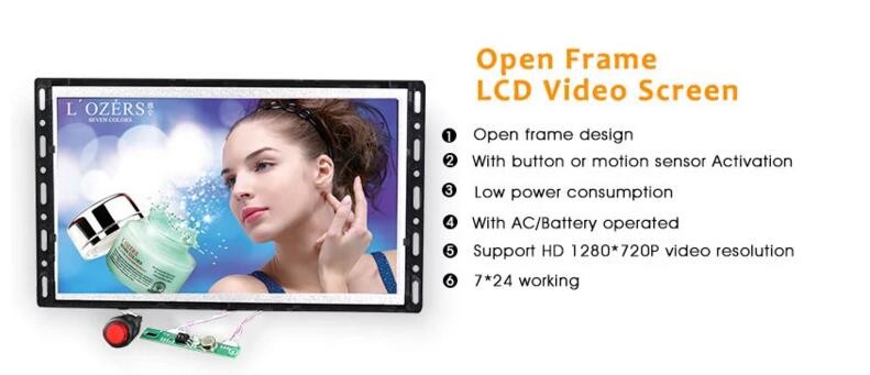 Metal Open Frame with 7 Inch Industrial LCD screen monitor,LCD open frame video player