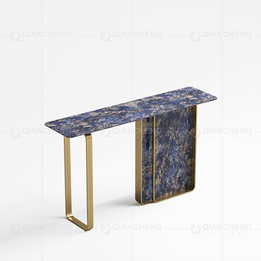 Brush Gold SS Console Table Leg Base 11mm Sintered Stone Top