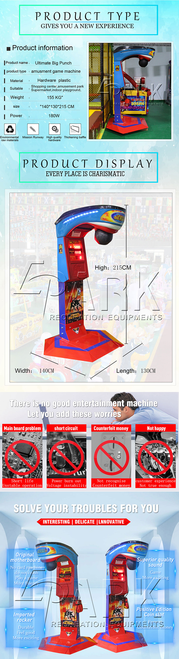 Big Punch Boxing Arcade Game Machine Electric Coin Operated Indoor