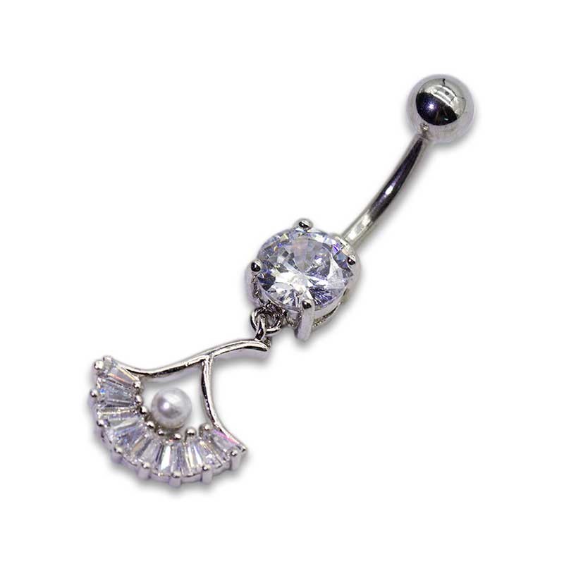Fan Faux Pearl Belly Button Piercing Jewelry Surgical Steel Belly Rings 10mm