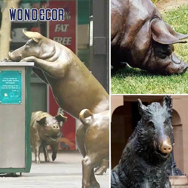 Large Animal Bronze Pig Sculpture Outdoor With Letter Design