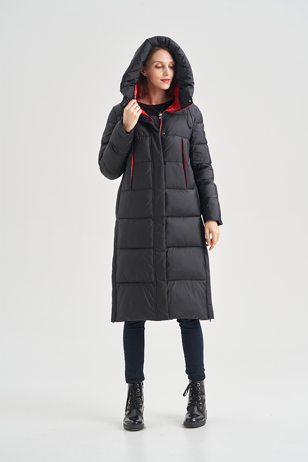 FODARLLOY Shine High Quality ladies warm hooded fur collar cotton-padded clothes slim long cotton winter jackets women coats