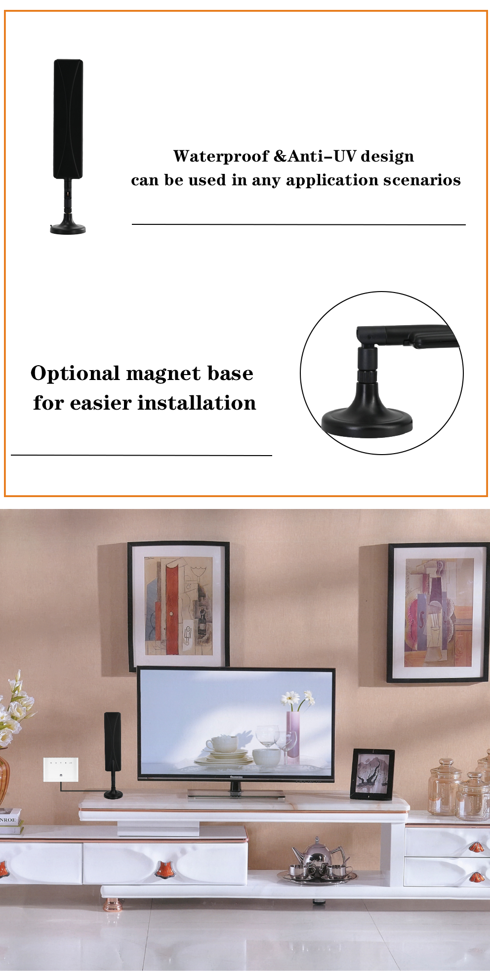 60*288mm 2-4dbi 3G 4G 5G LTE Antenna High Gain Indoor Wifi Antenna Pole Mount