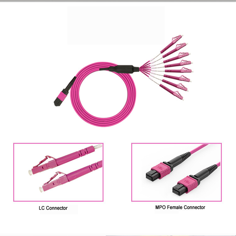 8 Fiber OM4 MPO to LC Patch Cord MPO to LC Fiber Optic Breakout Cable