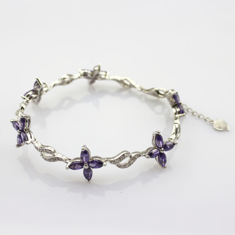 925 Silver Jewellery Quatrefoil Amethyst Cubic Zircon Tennis Bracelet (B04PURPLE)