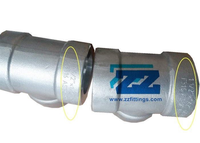 Stainless Steel Socket Weld Tee , ASTM A182 F316 1 1 / 2 " Reducing Pipe Tee