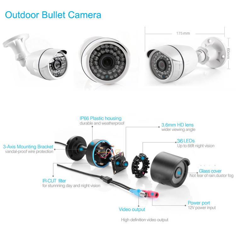 5W 1920x1080 8chs 3.6mm Lens 1/3" CMOS CCTV Camera Kit