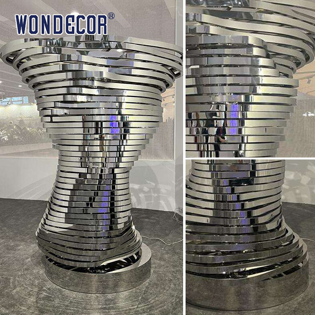 Indoor Lighting Curved Brushed Stainless Steel Metal Interactive Art Sculpture