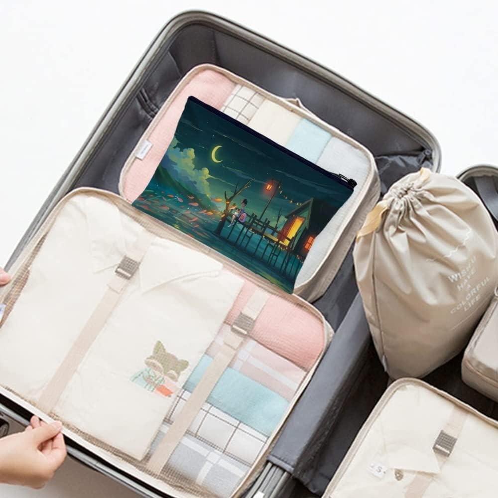 Green Waterproof Cosmetic BagMakeup Bag Organizer Toiletry Bag Portable Cosmetic Pouch Cute anime