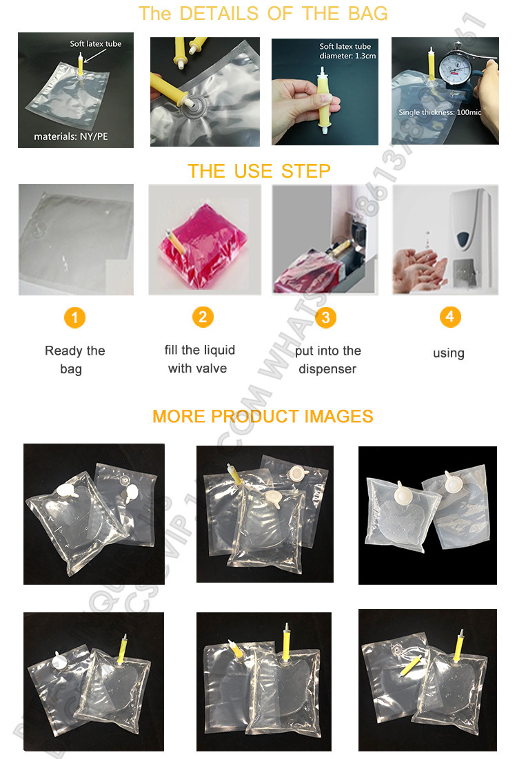Custom 500ml 1L Transparent Clear Bag In Box Liquid Gel Hand Sanitizer Soap Refill Pouch