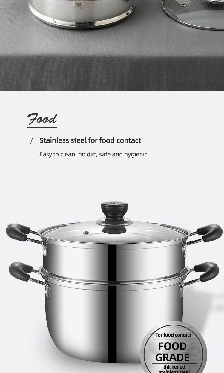 Factory Direct Sale Silver Kitchen Cookware Cooking Soup Stainless Steel 201 Steamer Pot With Glass Lid