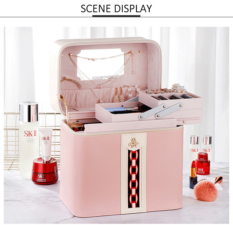 PU Leather Train Case Organizer With Adjustable Dividers