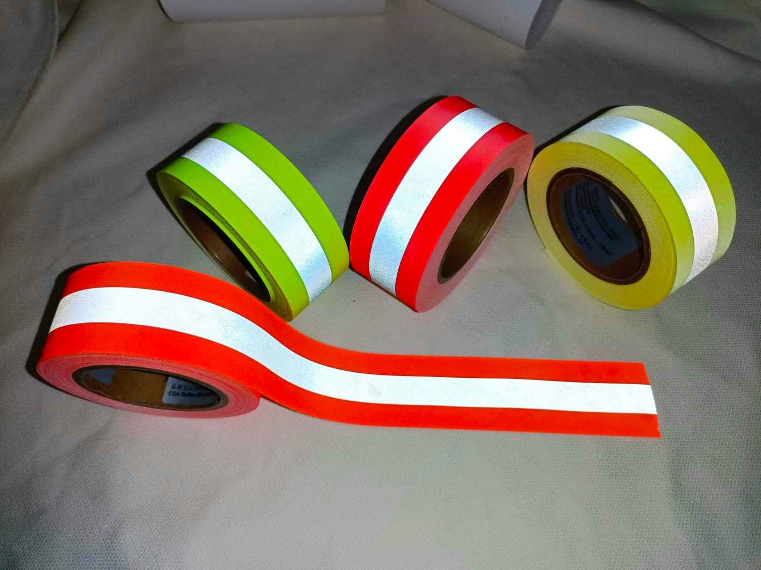 100% Cotton Yellow / Orange Silver Color Flame Retardant Reflective Tape 5*2 CC For Sew On Clothing