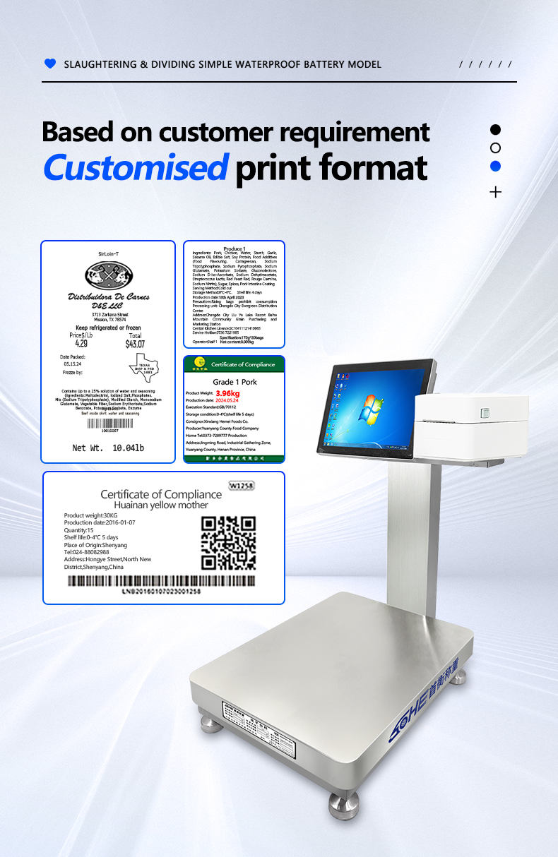 60KG SOHE Battery Simple Waterproof Smart Industrial Weighing Scales Platform Print Laber Scale