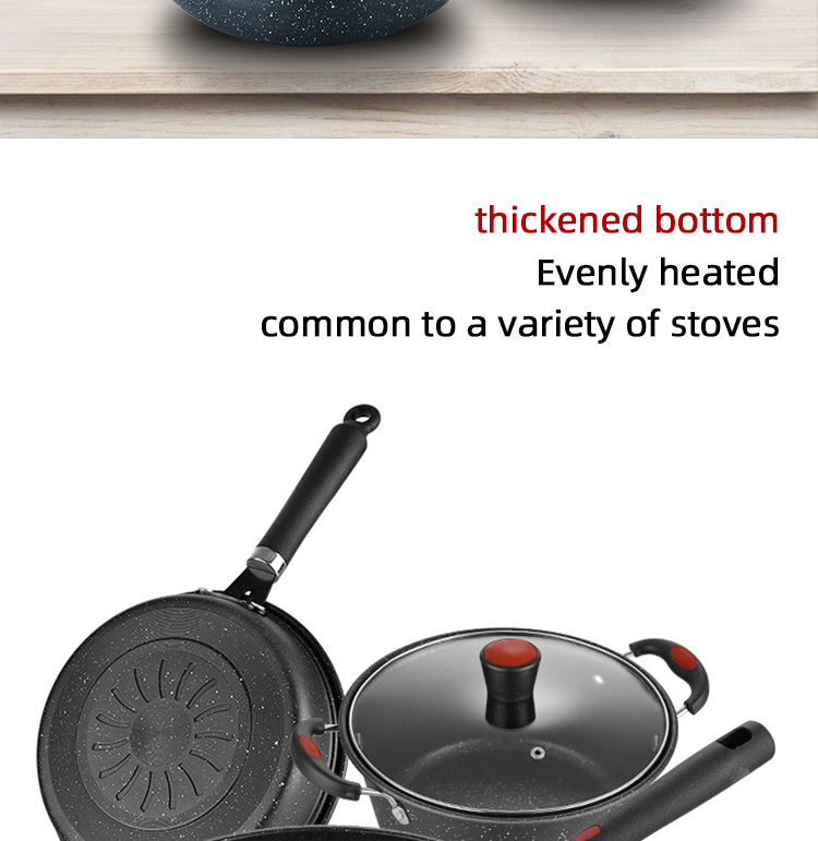 Multi Function Black Flat Bottom 3PCS Frying Non Stick Kitchen Cookware Sets