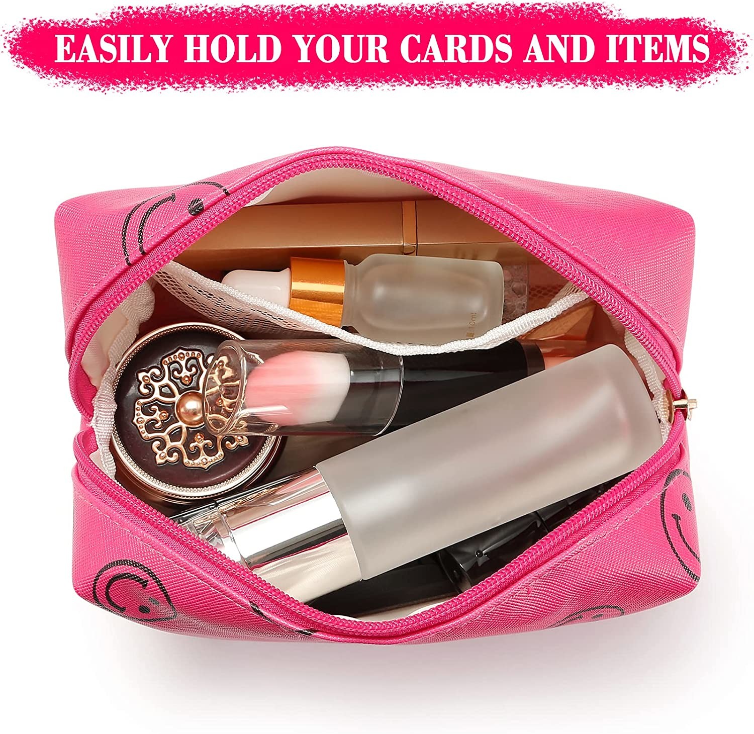 Pu Leather Preppy Makeup Bag Waterproof Cosmetic Organizer Cute Portable