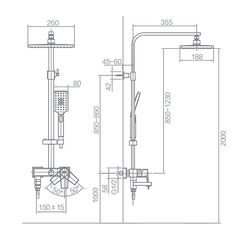 188×260mm Hand Shower Mixer Set , ABS Faucet Waterfall Rain Shower System