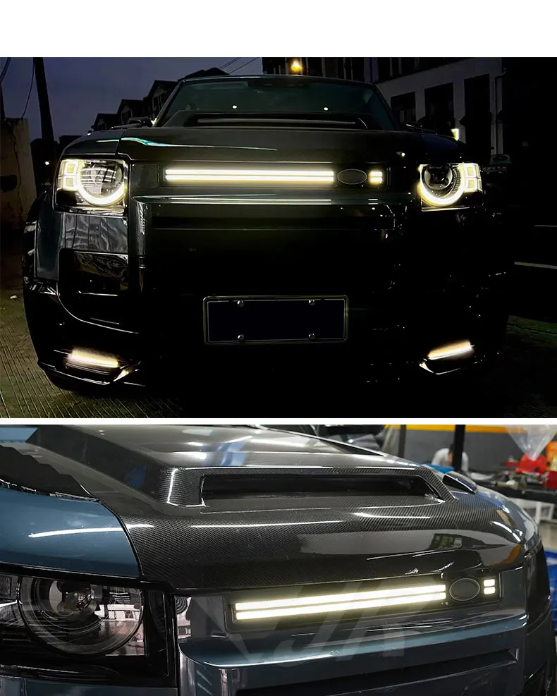 For Land Rover Defender 2020-2024 Luminous Grille Car Front Grid Strong Dynamic Flowing Day Running Light