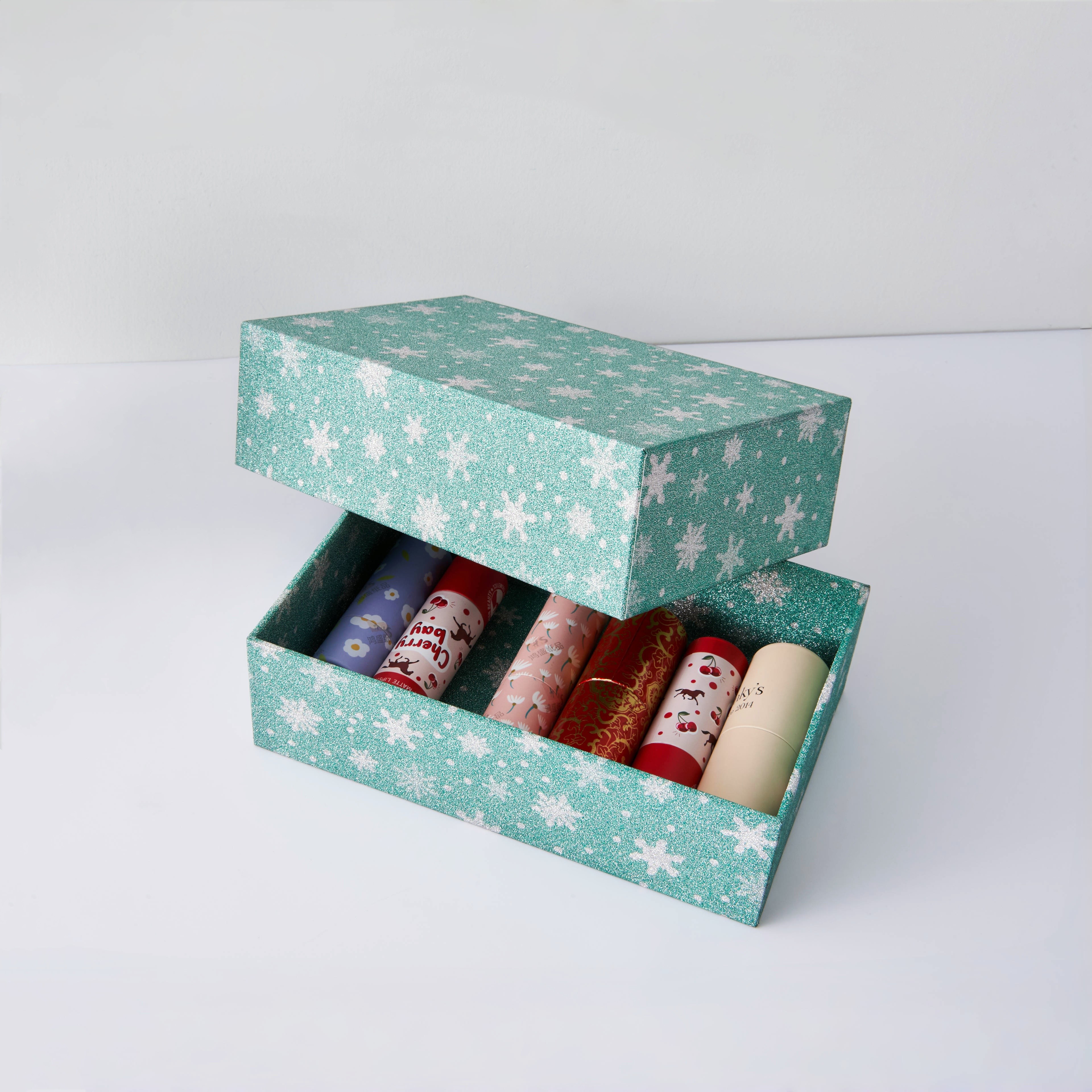 Custom Printing Glitter Christmas Gift Packaging Box Rigid Cosmetic Gift Packaging