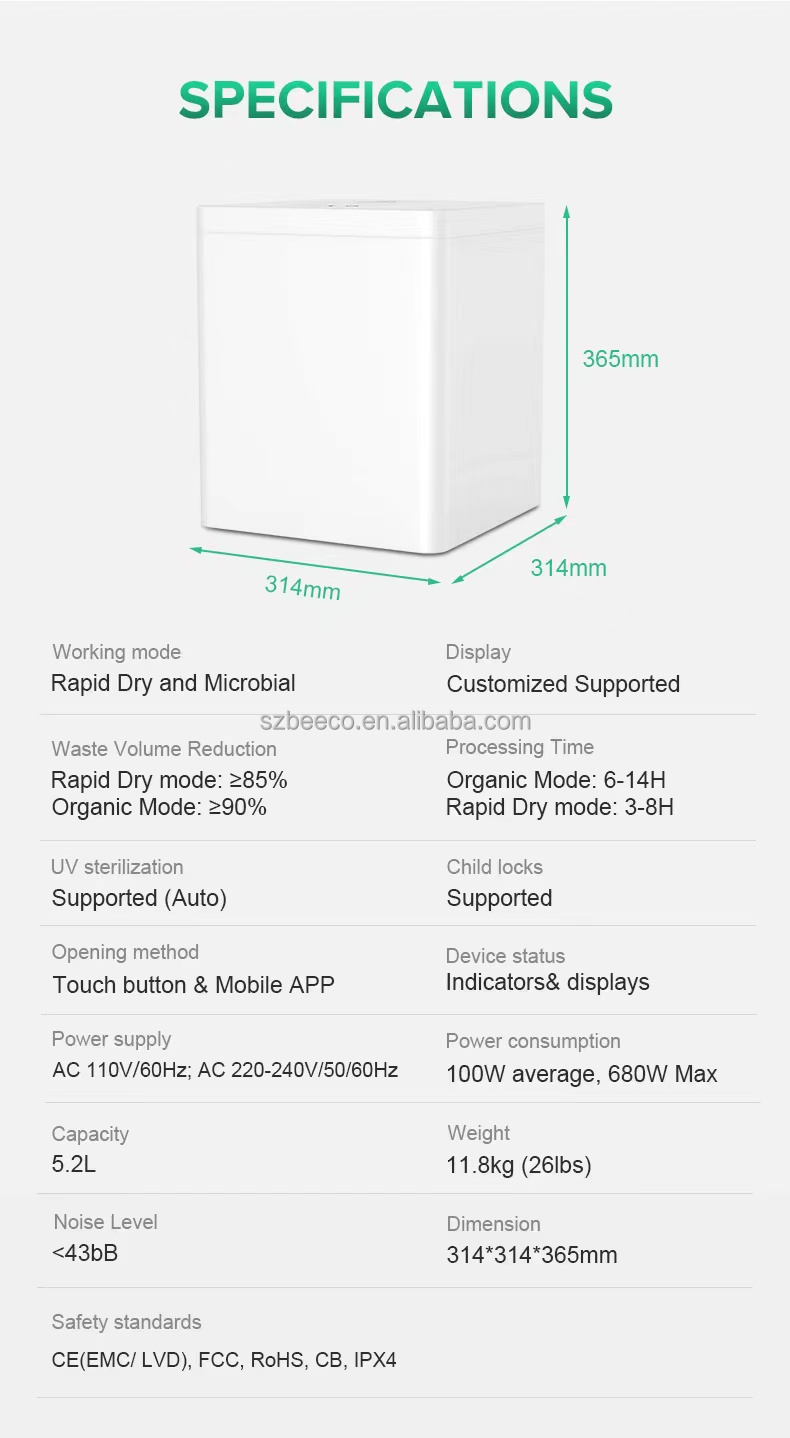 AI 5.2 Liters Tabletop Compost Machine Instant Kitchen Composter Low Noise With LCD Display