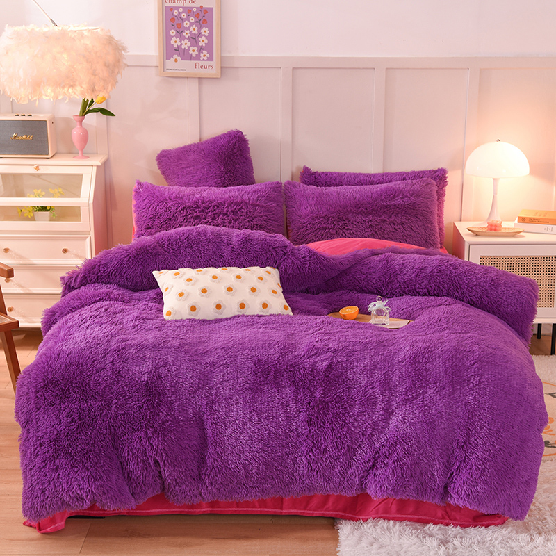 All-groups Rainbow Color Fur Velvet Fluffy Plush Soft Bedding Sheet Set for Kids Girl