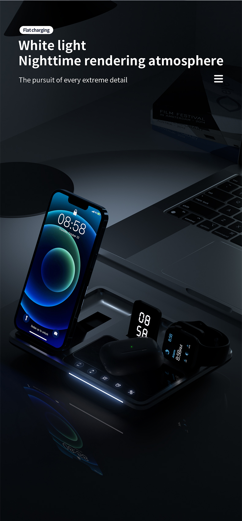 Black Fast Wireless Charger With 15W Maximum Output Power And Smart Touch Control