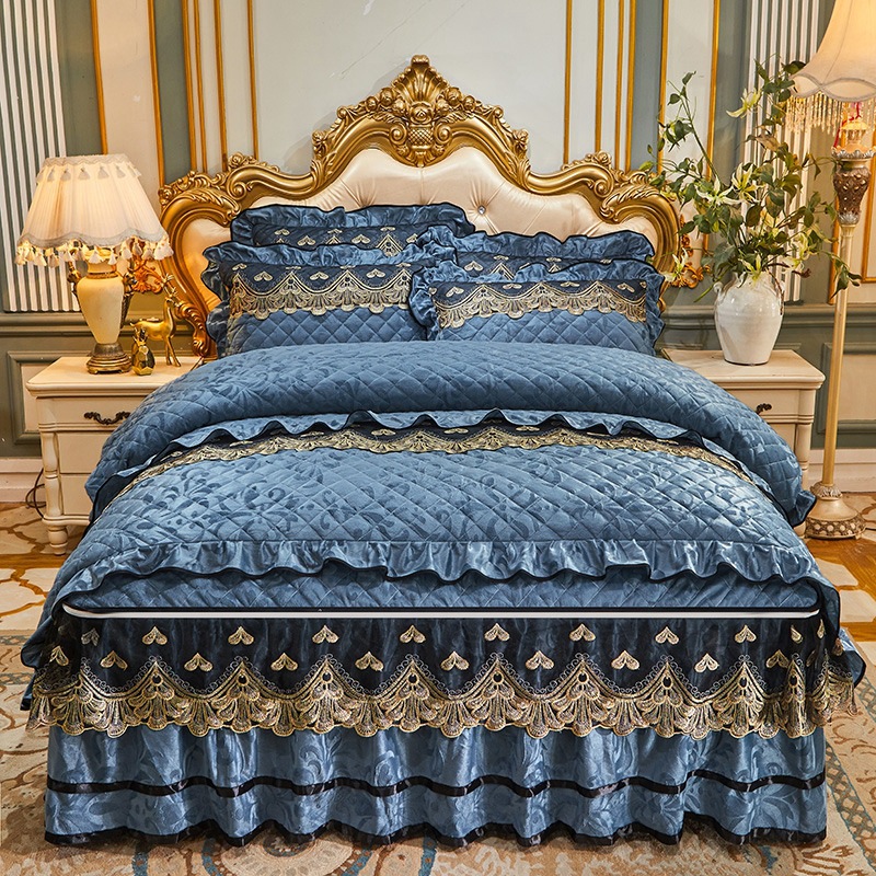 4 Pcs Winter Bed Spreads Cover Skirt Set with Embroidery of 100% Polyester Material