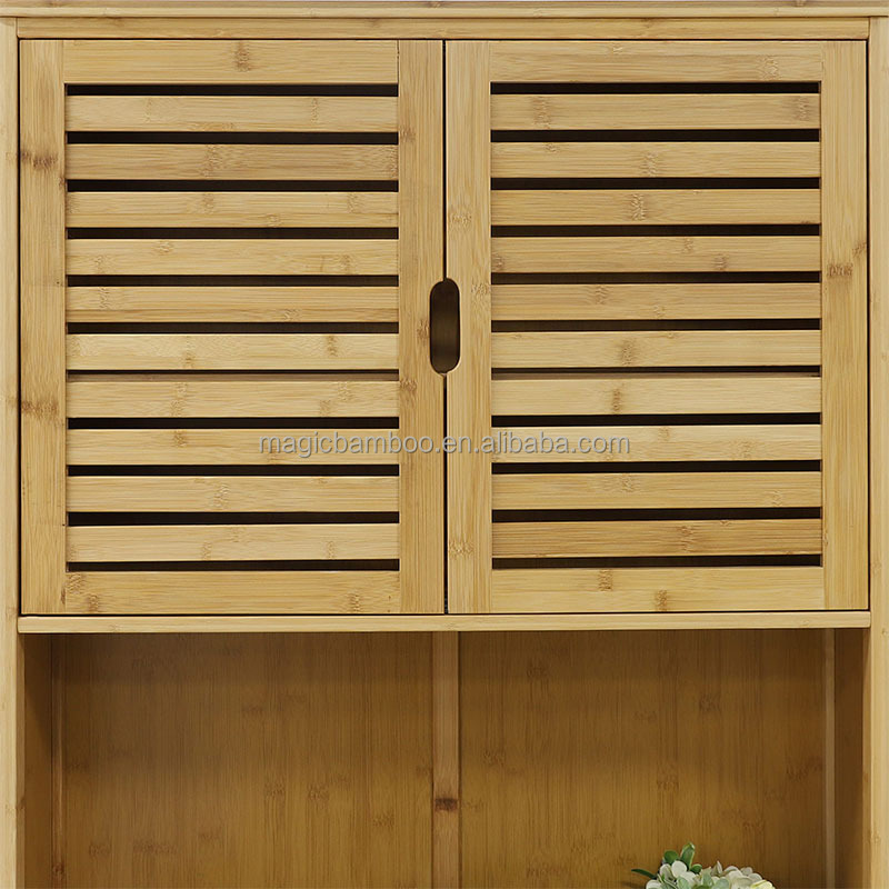 Kitchen Freestanding Bamboo Corner Cabinet Storage With Microwave Stand And Shelves
