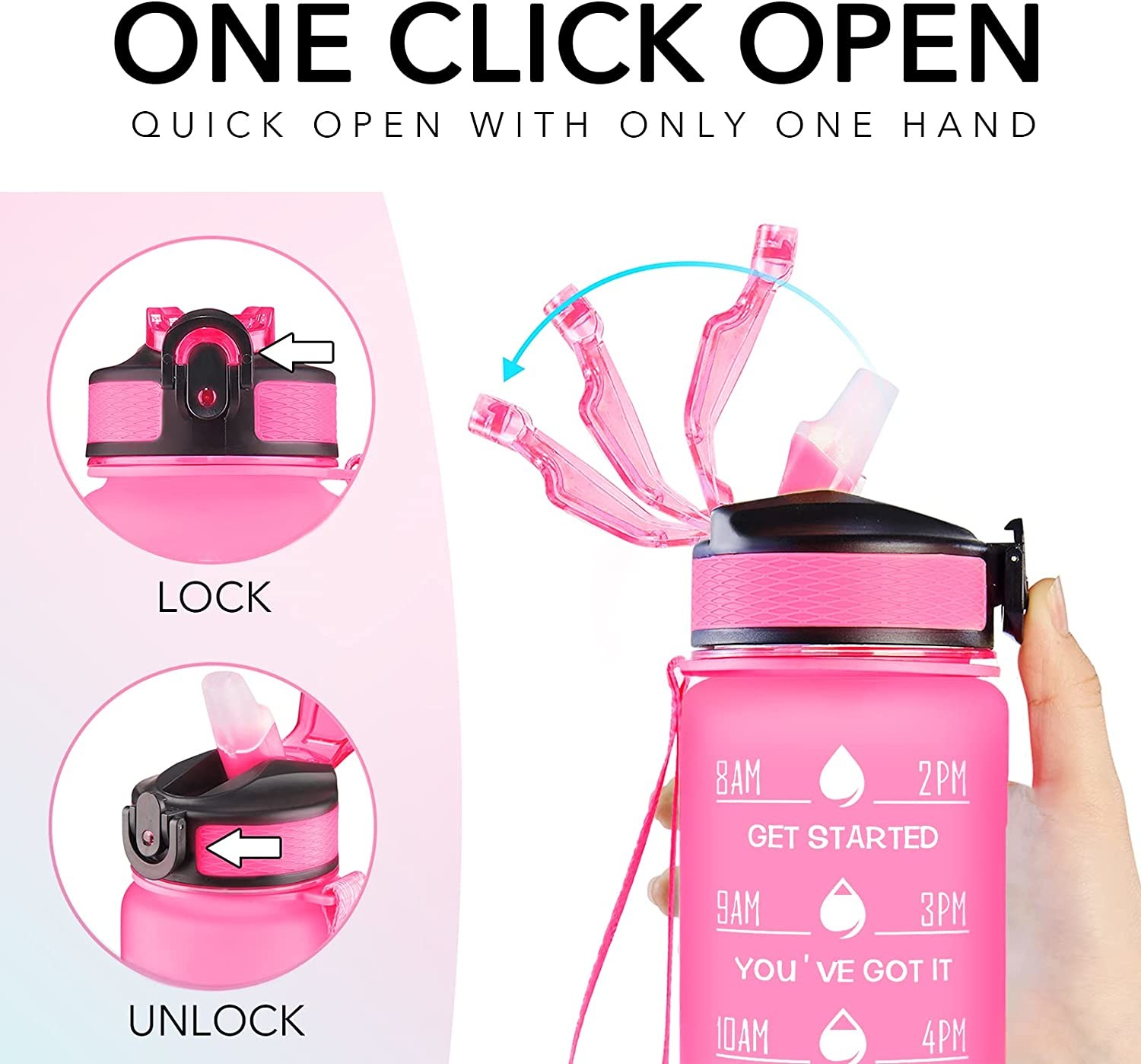 Multicolor Leakproof 32 Oz Water Bottles Motivational With Time Marker