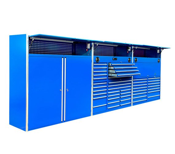 Car Repair Garage Workshop Tool Cabinet System with 15 Drawers and 72" Rolling Storage