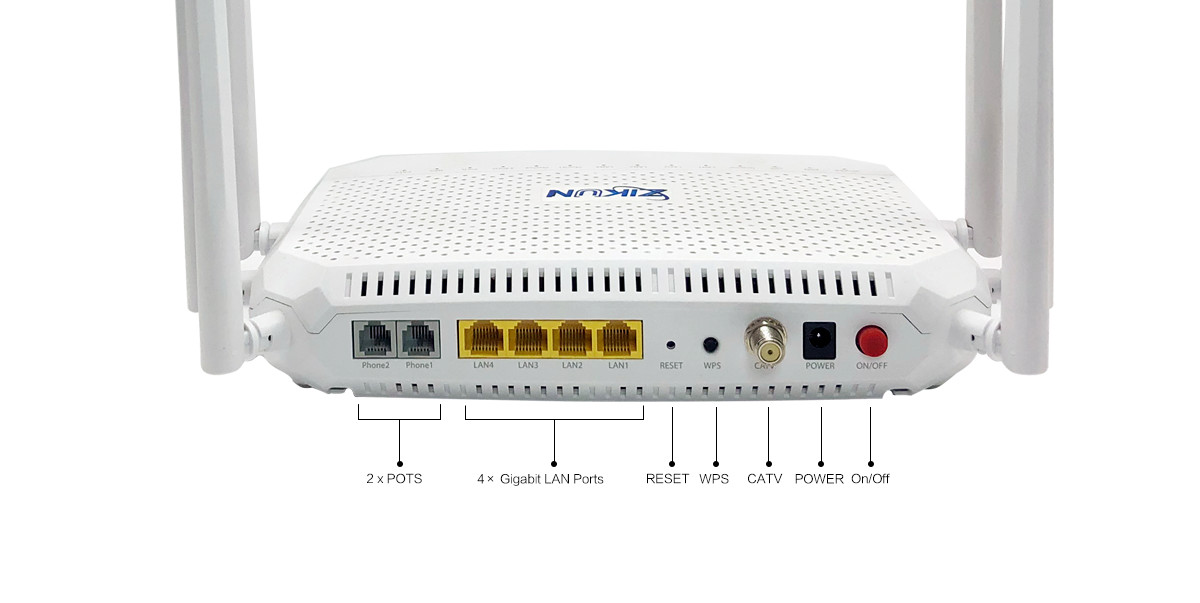 ZIKUN GPON EPON ONU ZC-521T XPON ONT CATV 2POTS 4GE 6 External Antenna