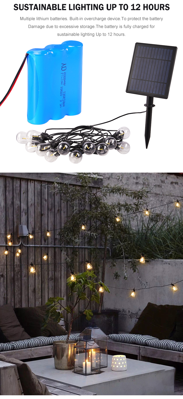 2700K Warm White Solar Strip Light , Solar Holiday String Lights For Patio Park Yard