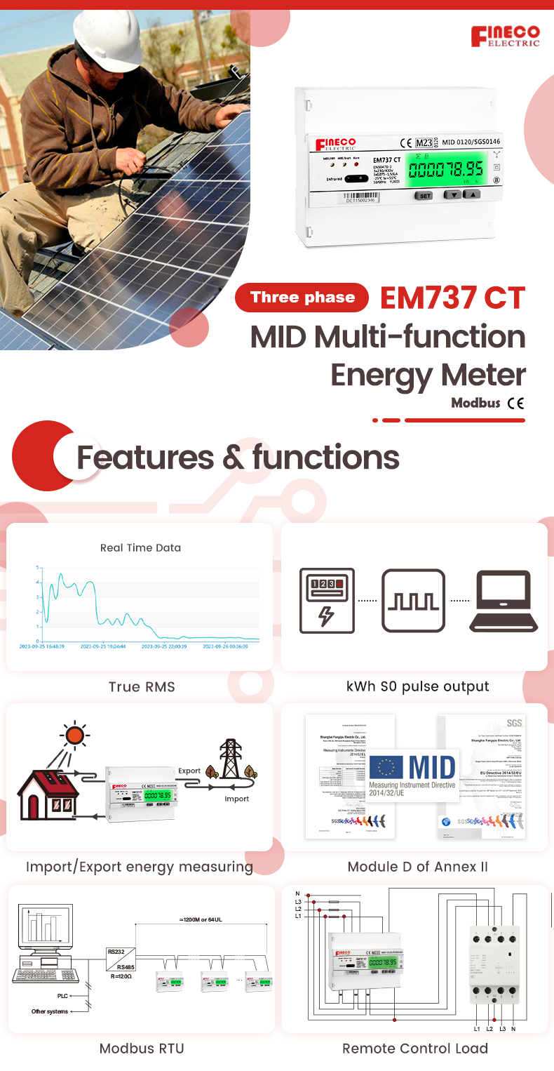 Accurate Energy Billing EM737 CT 3*230/400V Three Phase Energy Meter with Modbus RS485