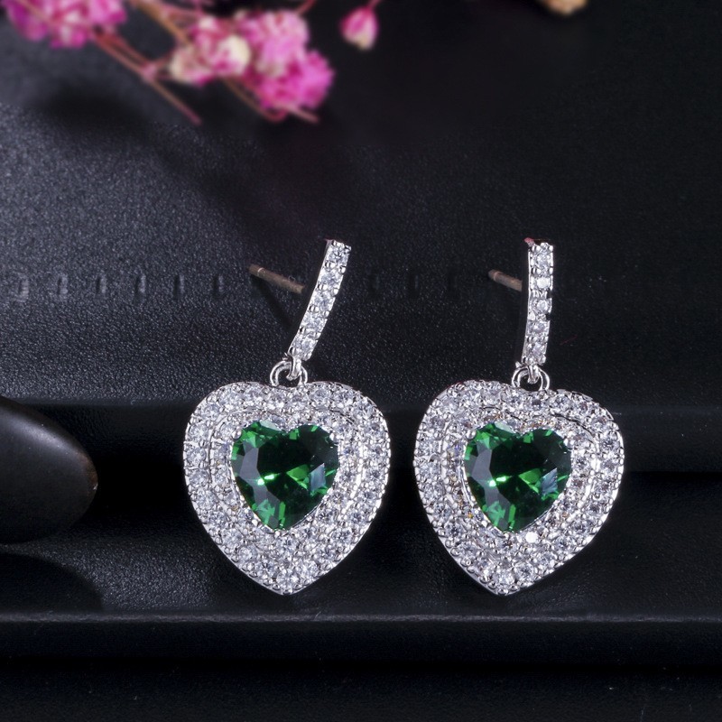 Fashion Lady Heart Shape Earrings Red CZ Stone Earrings jewelry earrings necklace jewelry set