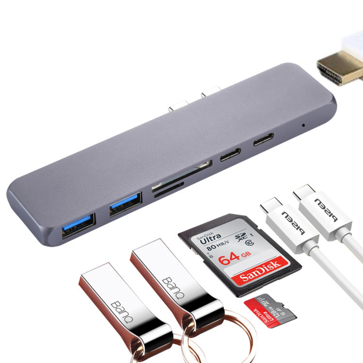 USB C Hub for New MacBook Pro 2016, 2017, 2018, 13" & 15" only, Thunderbolt 3 Aluminum Dual USB Type C 2-port USB C 3.0