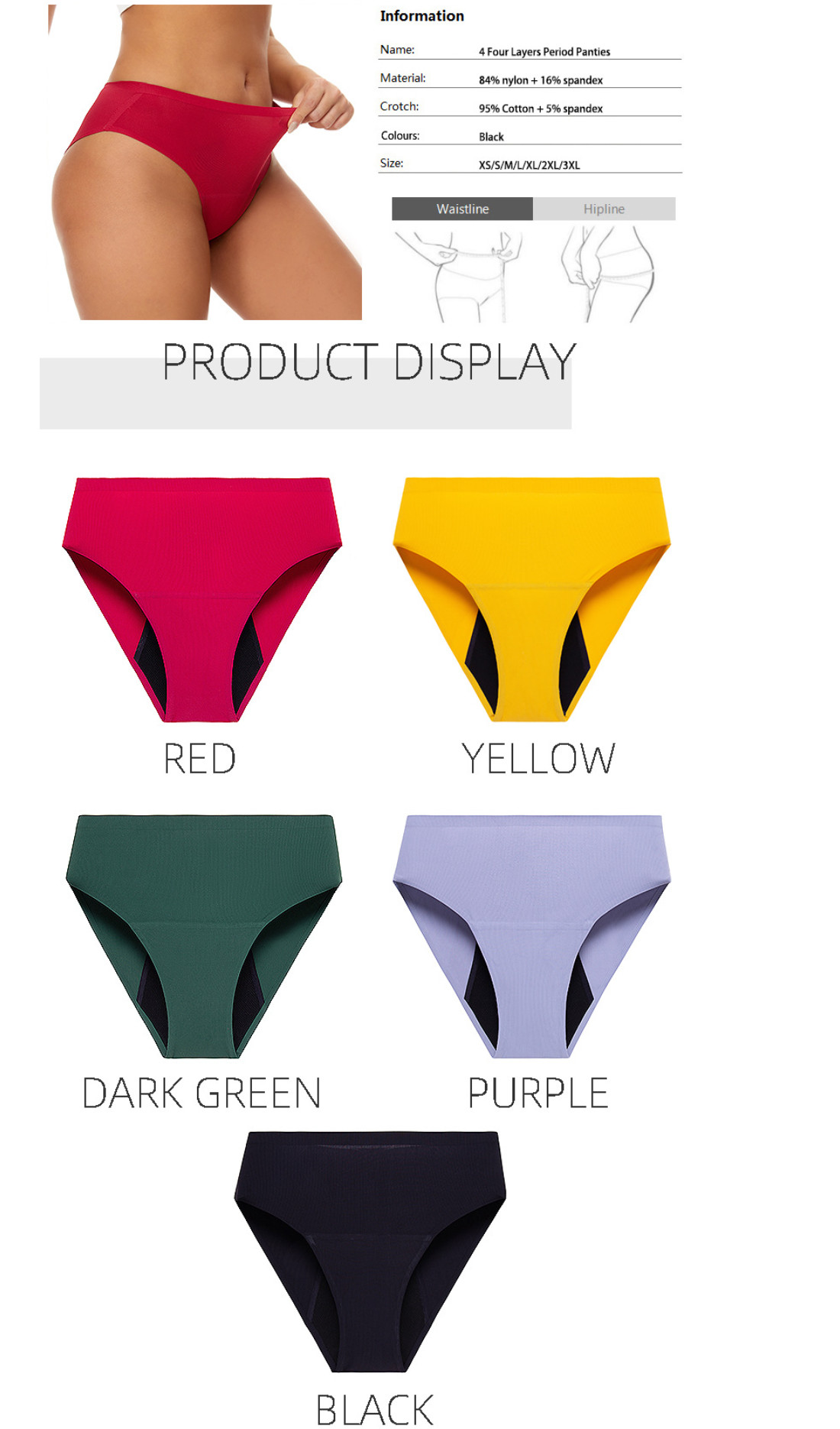 Female Eco Friendly Period Panties Underwear Ladies Thread 50ml Absorption Cotton Physiological