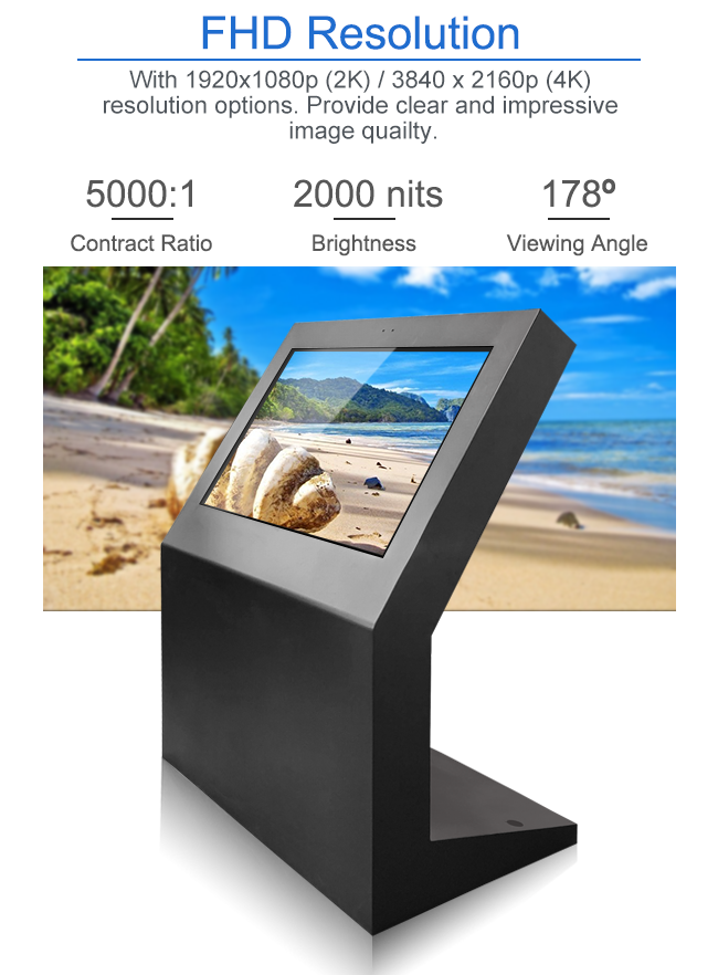 FCC CE ROHS 43" 55" 65" Outdoor LCD Digital Signage 3840x2160p Touch
