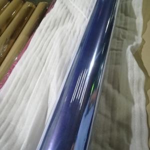 China 245cm Width Film PVC Roll Blue No Sticky Transparent Plastic Film Printed 42PHR 60KG on sale