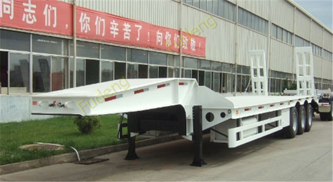 Three Axles Drop Bed Low Bed Semi Trailer For Large Contruction Machinery