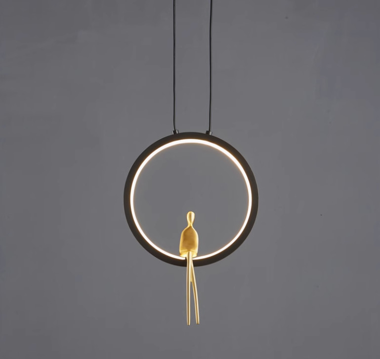 All-copper bedroom bedside chandelier Nordic light luxury creative personality character shape ring living room background wall decorative lamp