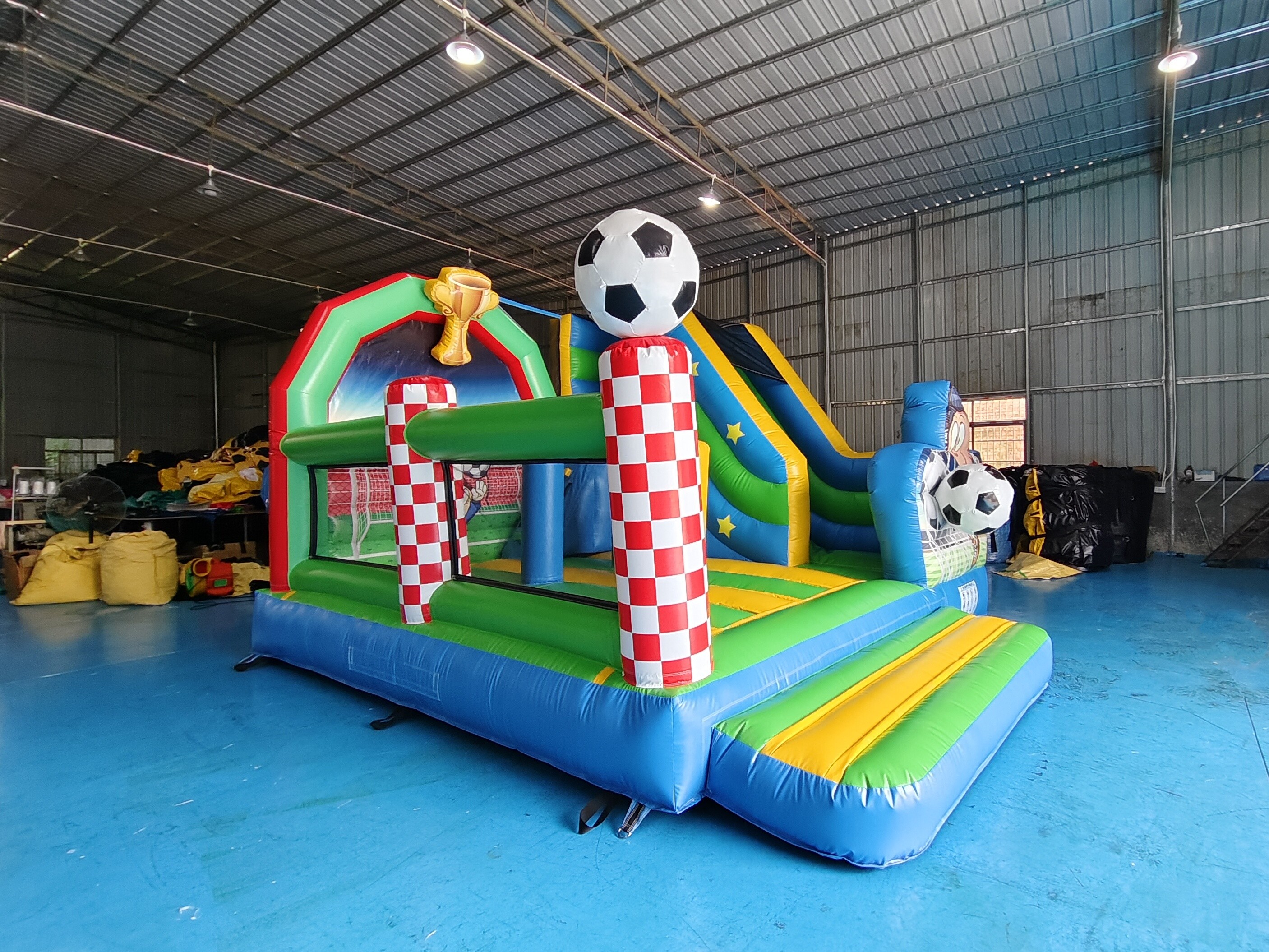 Kids PVC Inflatable Bouncer Combo With Slide Soccer Theme Castle Playground