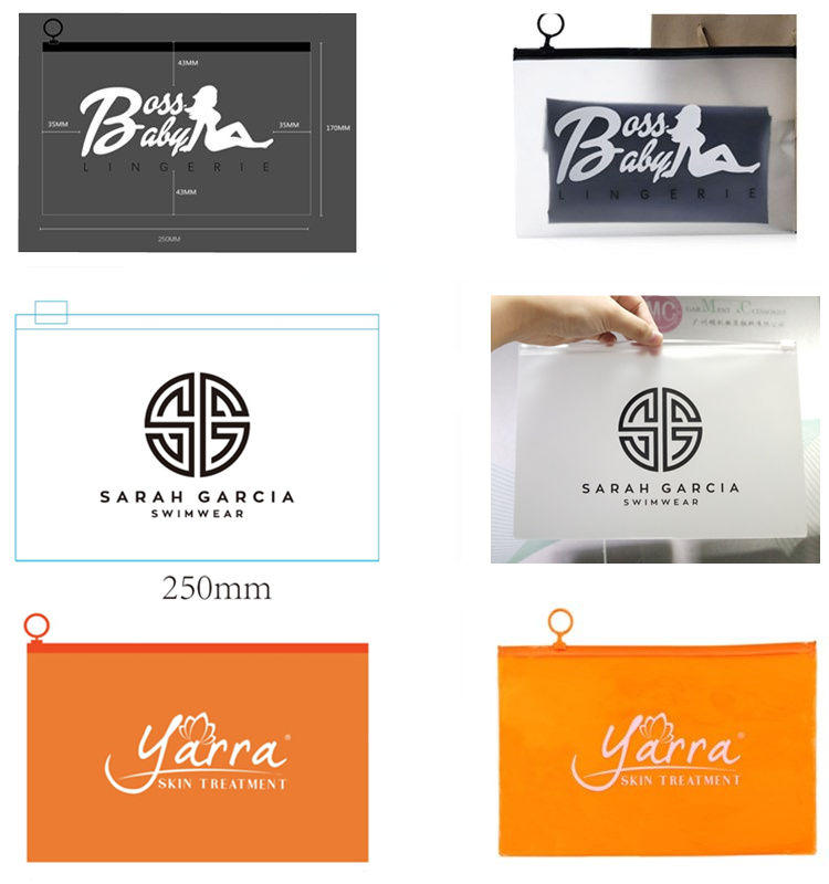 Custom LOGO Frosted PVC Zip lockk Biodegradable Plastic Pouch Bikini Swimwear Swimsuit Underwear Packaging Zipper Bag Palm tree
